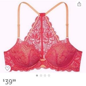 Neon pink andorange razorback-bra clasps in front size 36b has adjustable straps